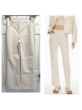 Aritzia WILFRED Beatrix Cream Faux Vegan Leather Pants Flare Leg size 10